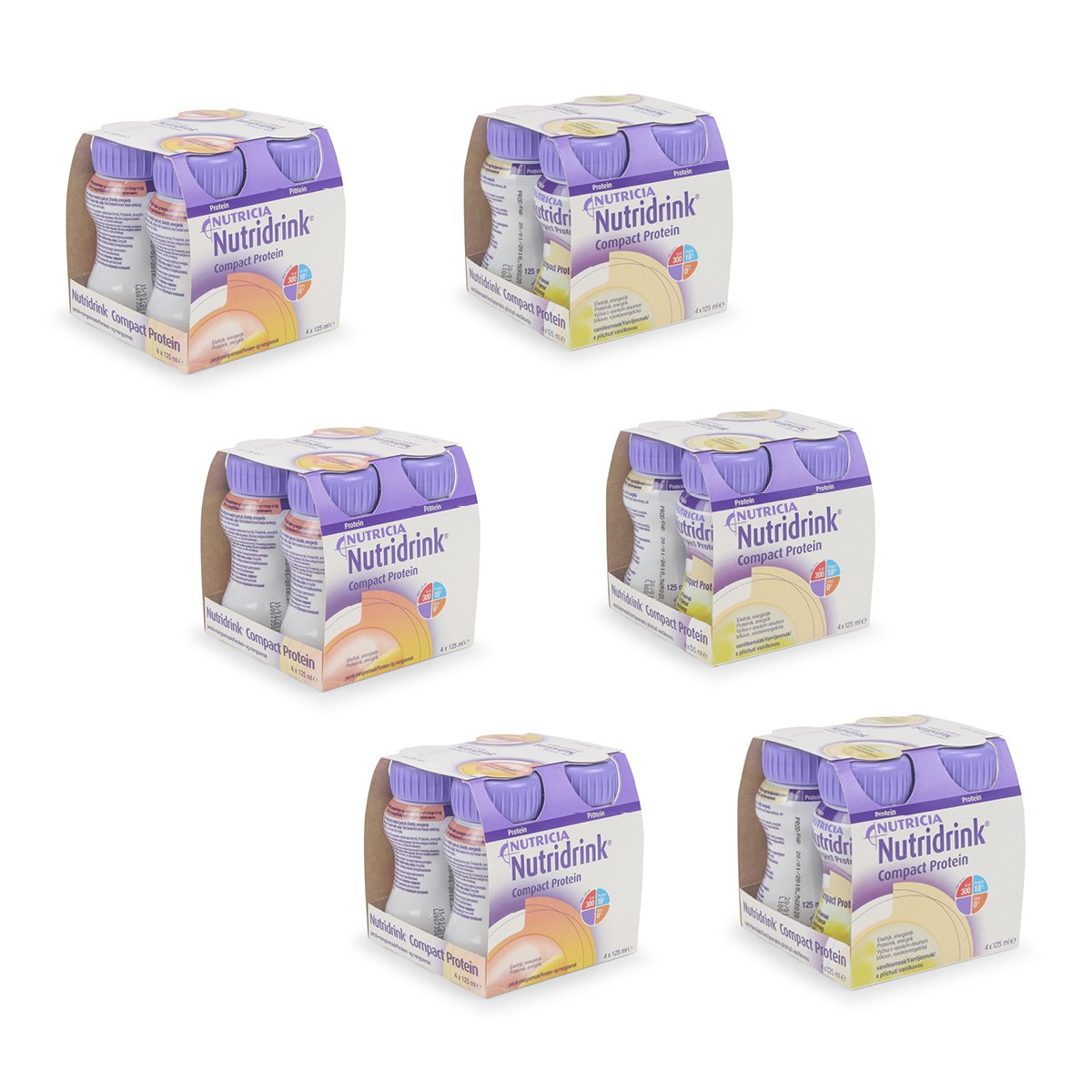 Nutridrink Compact Protein Combi Product: 3 Perzik-Mango + 3 Vanille