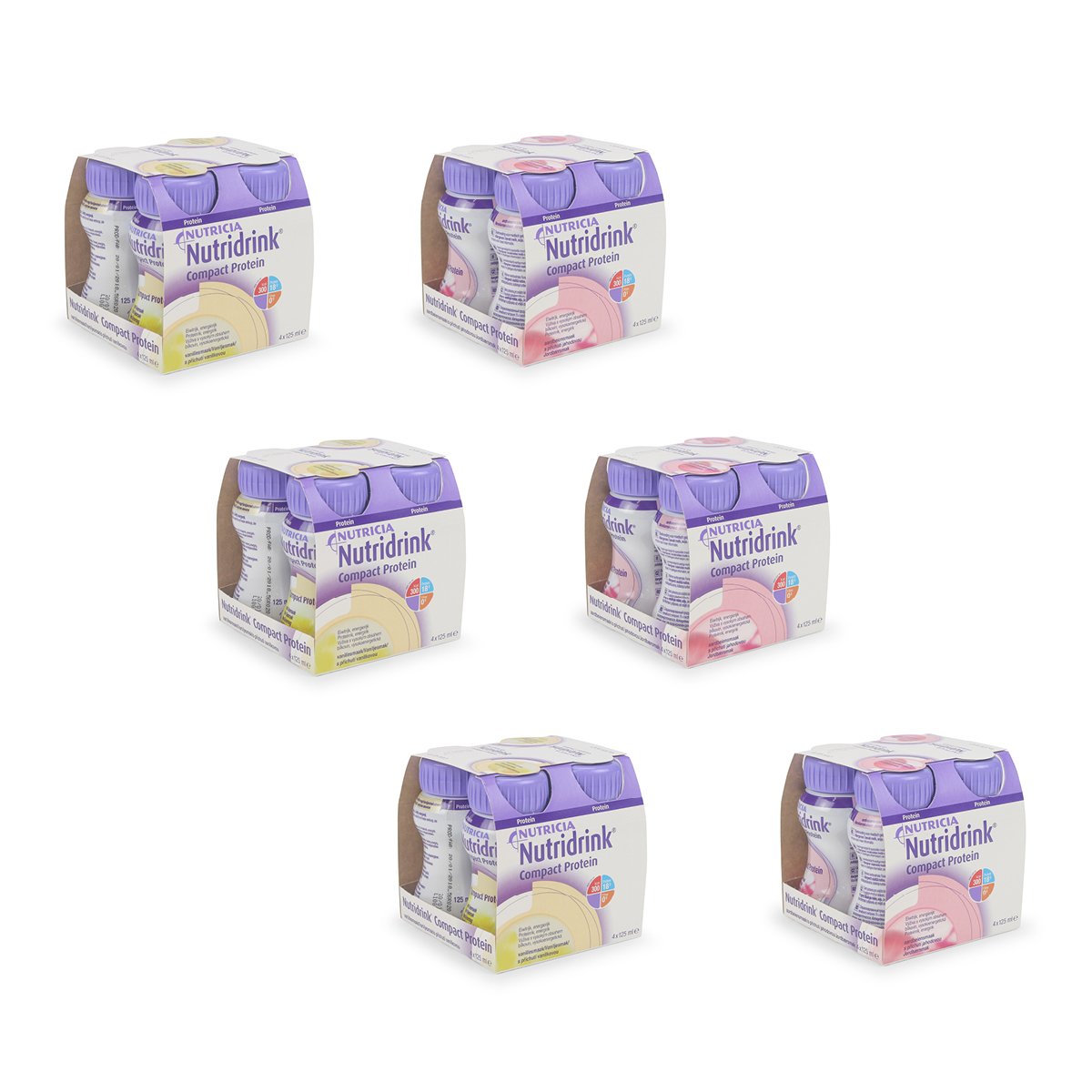 Nutridrink Compact Protein Combi Product: 3 Vanille + 3 Aardbei