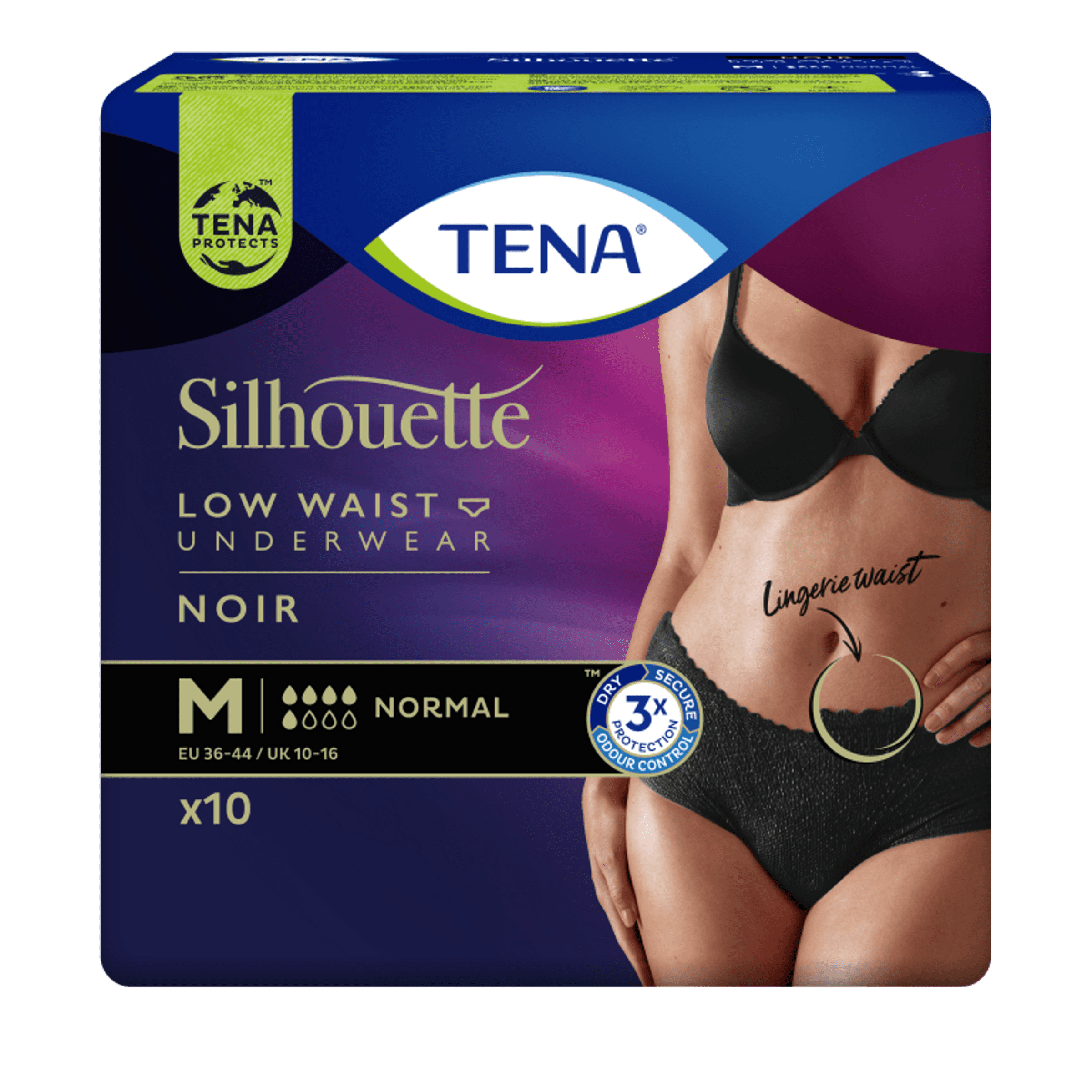TENA Silhouette Normal - Low Waist - Noir - Medium - 10 stuks