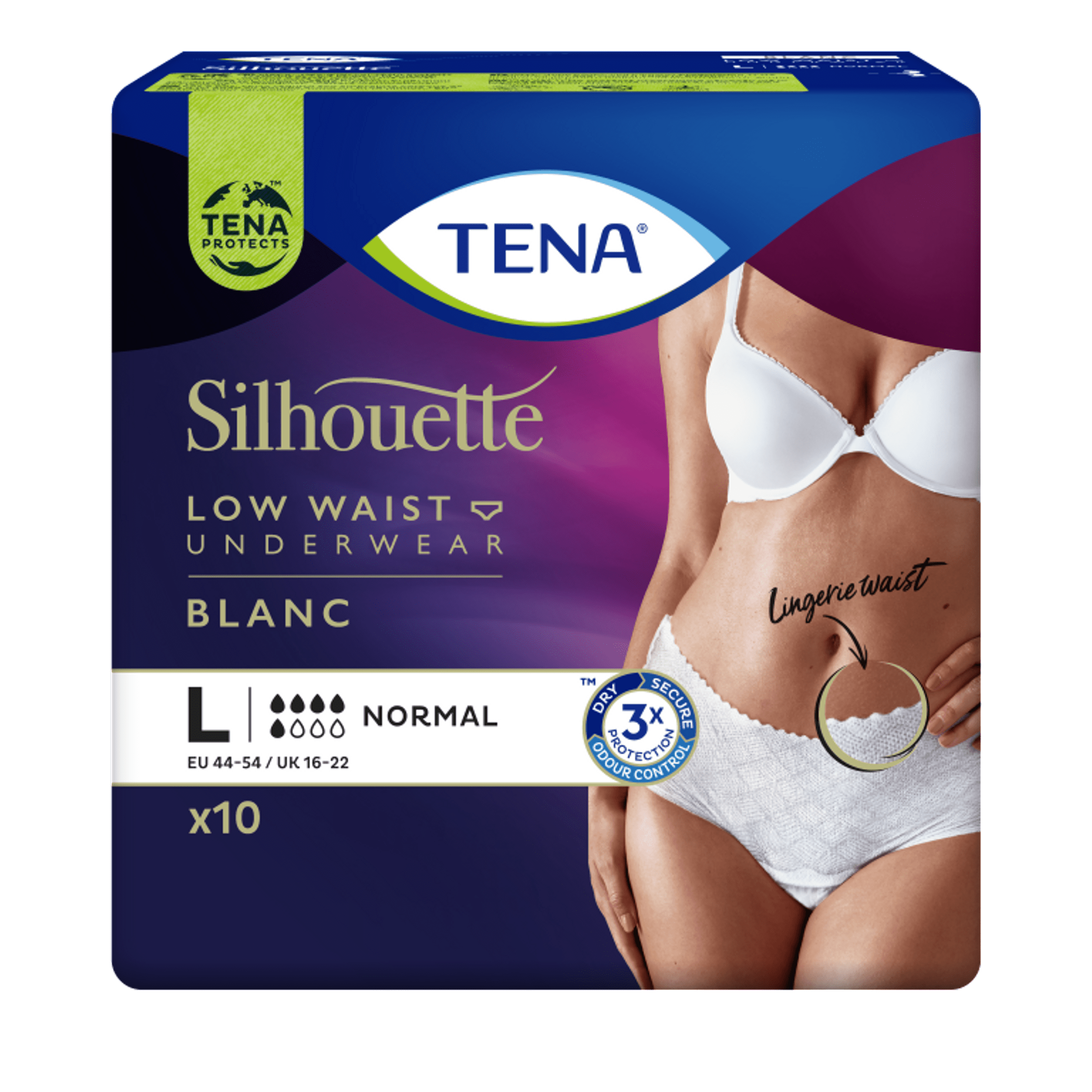 TENA Silhouette Normal - Low Waist - Blanc - Large - 10 stuks