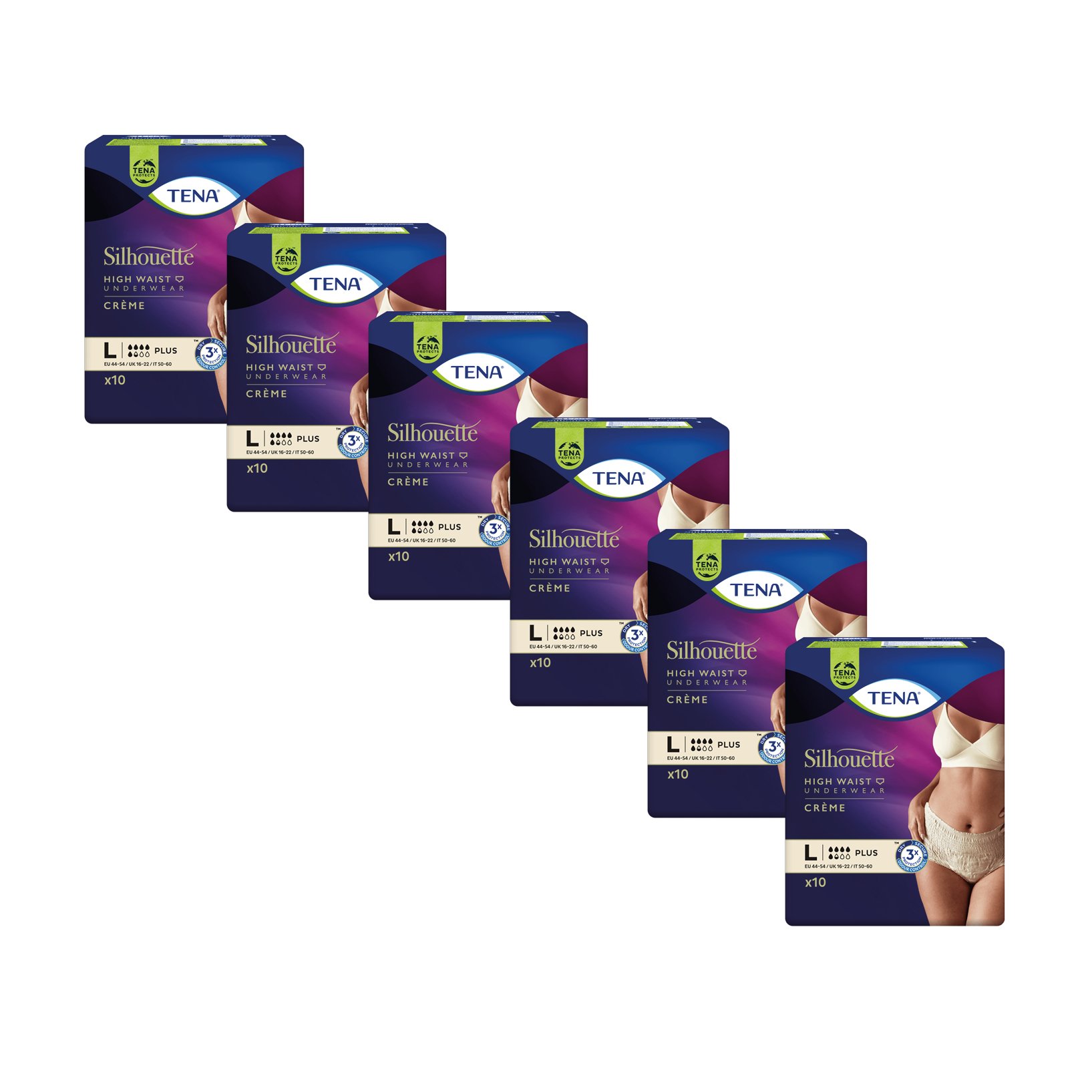 TENA Silhouette Plus - High Waist - Créme - Large | 6 pakken van 10 stuks