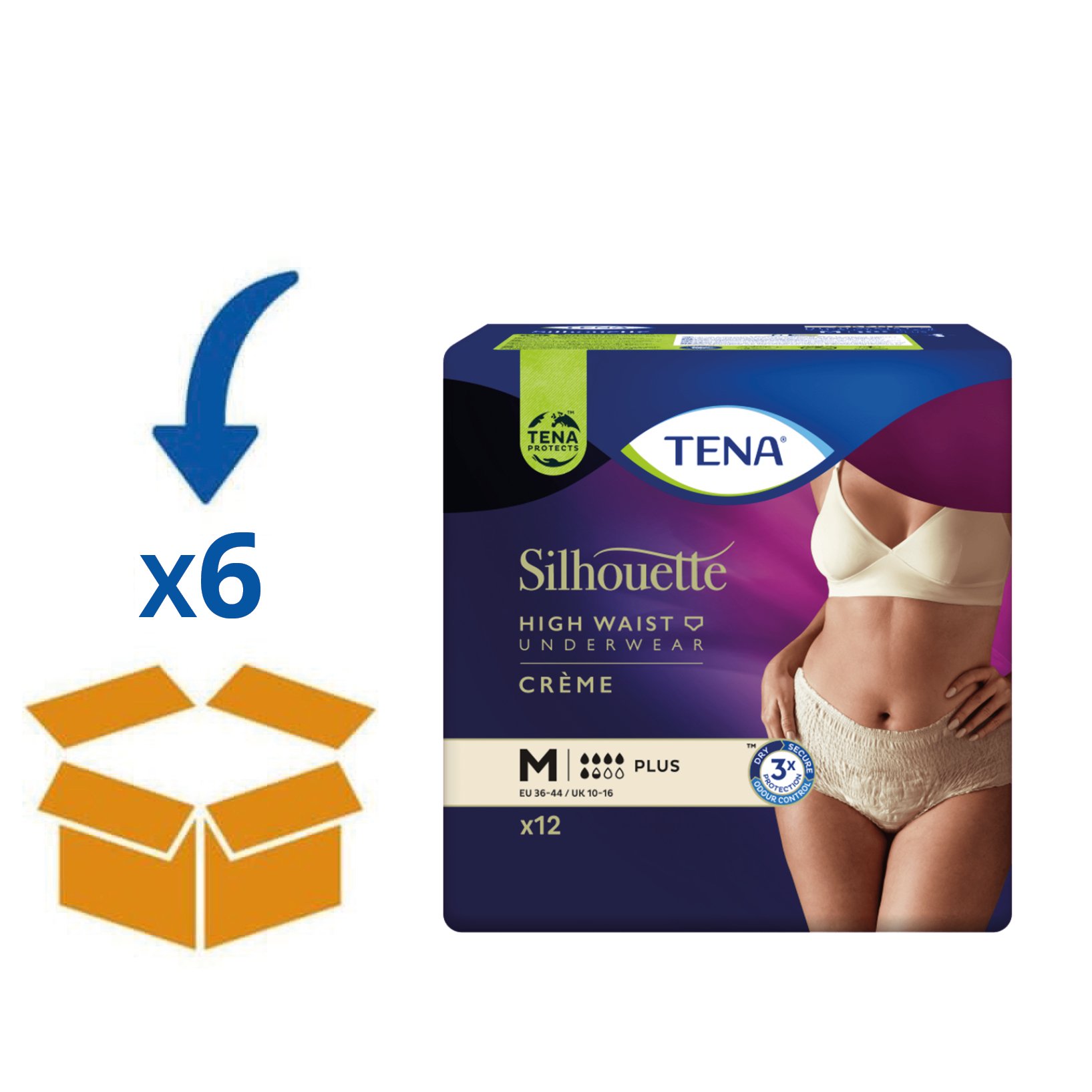 TENA Silhouette Plus - High Waist - Créme - Medium - 12 stuks | 6 pakken van 12 stuks