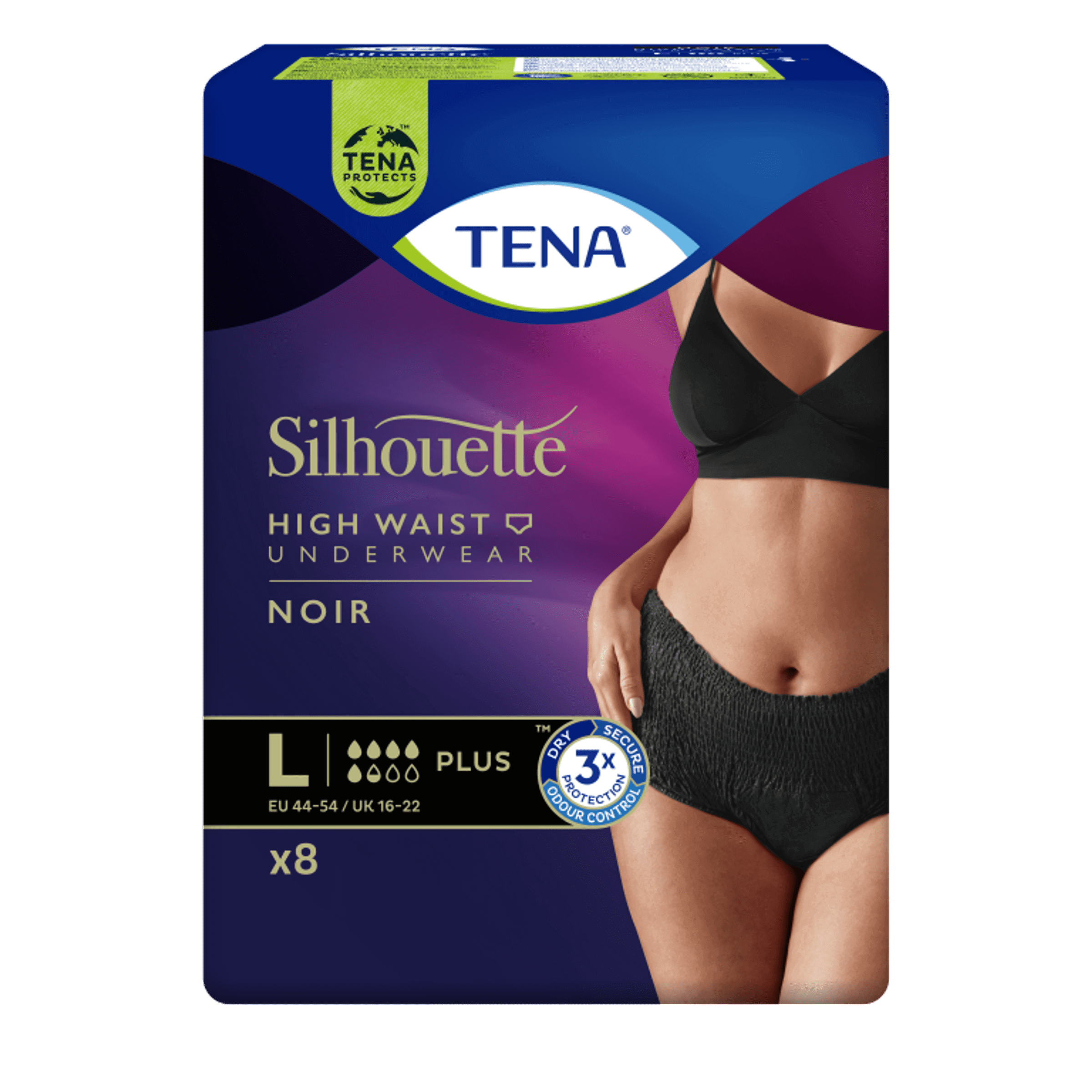 TENA Silhouette Plus - High Waist - Noir - Large - 8 stuks