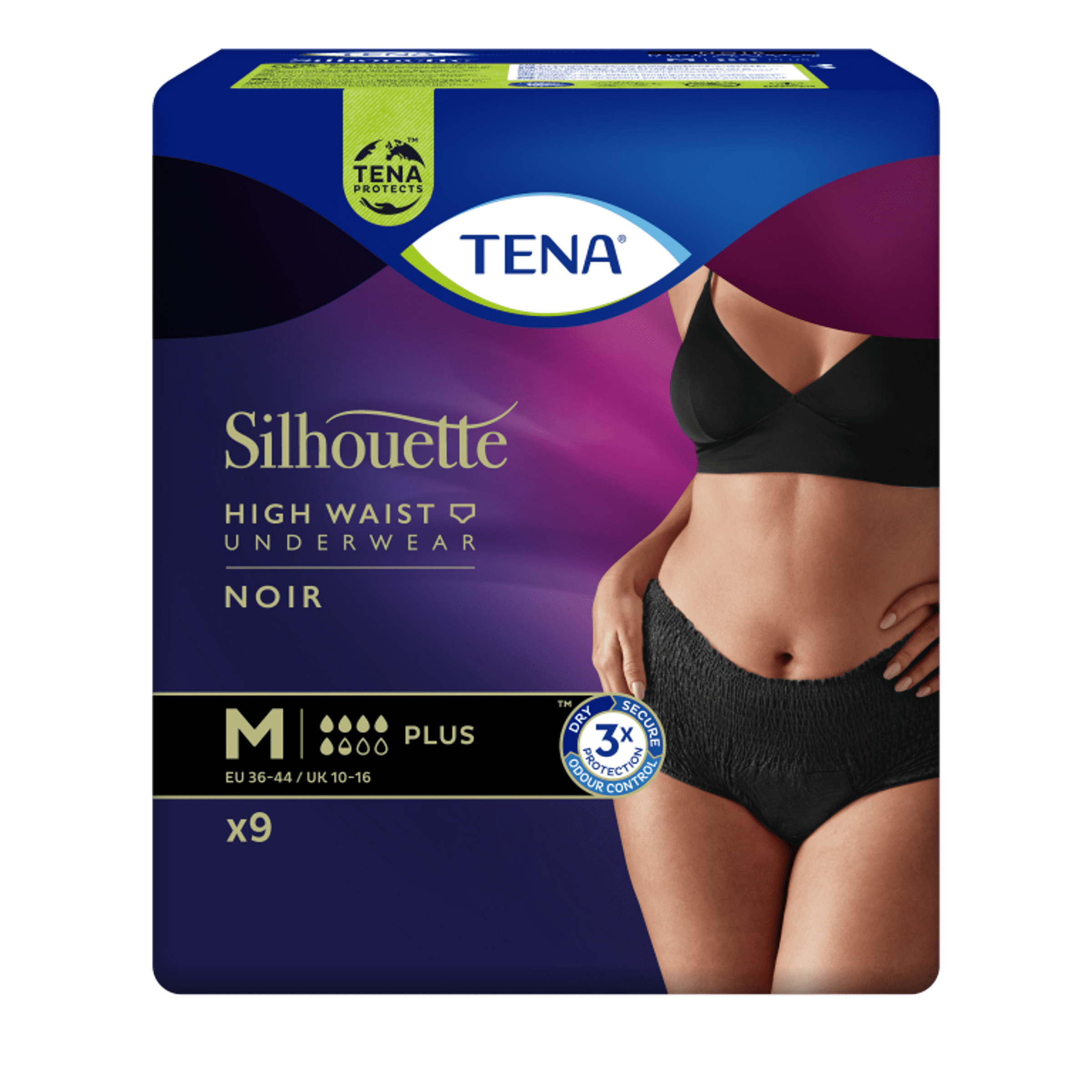 TENA Silhouette Plus - High Waist - Noir - Medium - 9 stuks