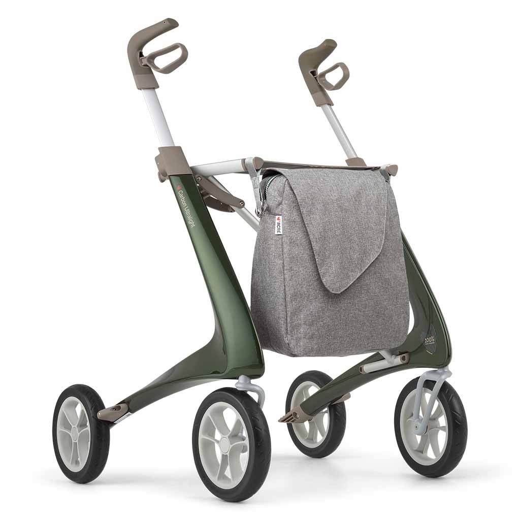 Carbon rollator Ultralight (4,8 kg) | by Acre | Kleur: Groen | Lichtgewicht | Omgekeerde handvatten | Lichtste rollator | Soft banden | byAcre