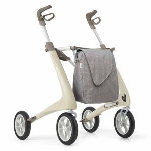 Carbon rollator Ultralight (4,8 kg) | by Acre | Kleur: Beige | Lichtgewicht | Omgekeerde handvatten | Lichtste rollator | Soft banden | byAcre