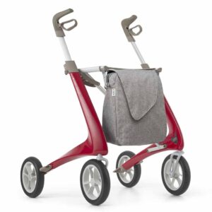 Carbon rollator Ultralight (4,8 kg) | by Acre | kleur: Rood | Lichtgewicht | Omgekeerde handvatten | Lichtste rollator | Soft banden | byAcre