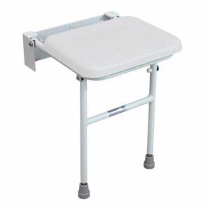 Douchezitting Solo opklapbaar met poten | Douchestoel wandmontage | Maximaal gebruikersgewicht 160 kg | Zachte zitting | Douchezitje | Kleur: Wit