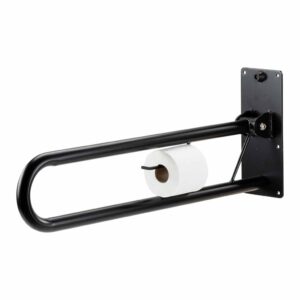 Toiletbeugel opklapbaar 76 cm met toiletrolhouder - Mat zwart