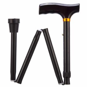 Opvouwbare wandelstok | Houten handvat | Hoogte: 79 - 89 cm | Zwart | PR30120-BK