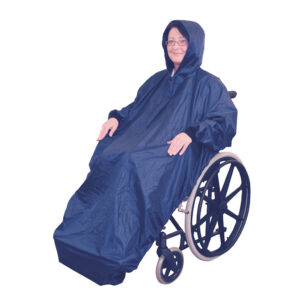 Rolstoel Poncho met mouwen en capuchon | Rolstoel regenkleding | Donkerblauw | Universele maat | VA128ST