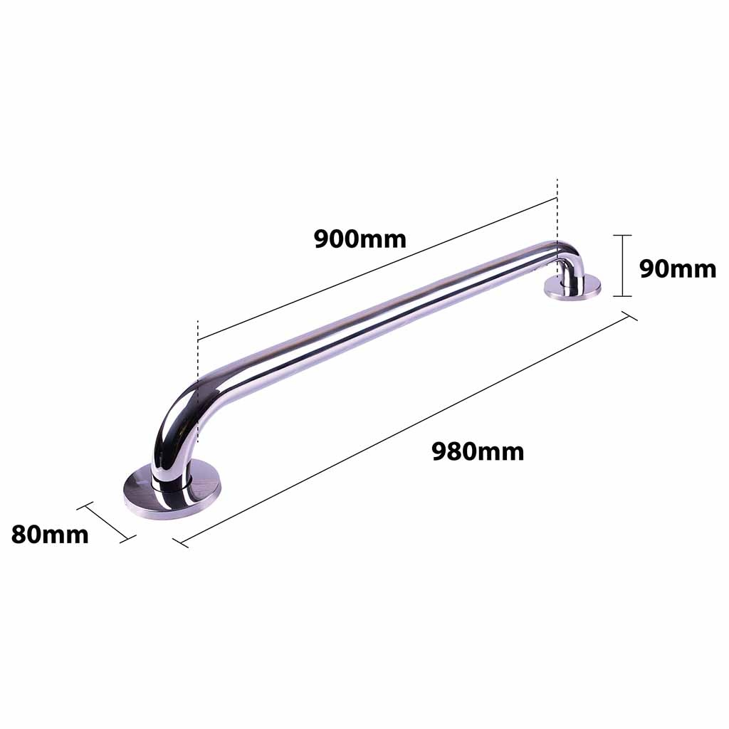 Handgreep RVS met gepolijste afwerking | Lengte: 98 cm | Wandbeugels | Schroefmontage | Geschikt voor bad, douche en toilet