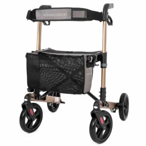 Lichtgewicht rollator Track 4.0 (7,4 kg) | Wheelz Ahead | Champagne | Dubbel opvouwbaar | Weggewerkte remkabels | Rugband, Tas en stokhouder | WARO005 | WheelzAhead