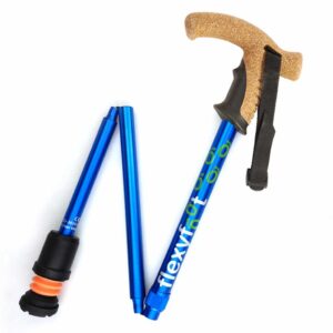 Wandelstok met kurken handvat - opvouwbaar | Flexifoot | Schokabsorberend | Blauw | PR30050-BL