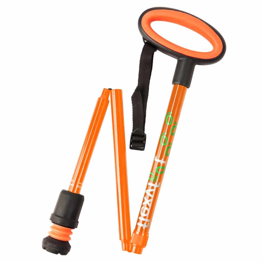 Wandelstok met ovalen handvat - opvouwbaar | Hoogte handvat: 83,7 - 93,7 cm | Flexifoot | Schokabsorberend | Oranje | PR30046-OR